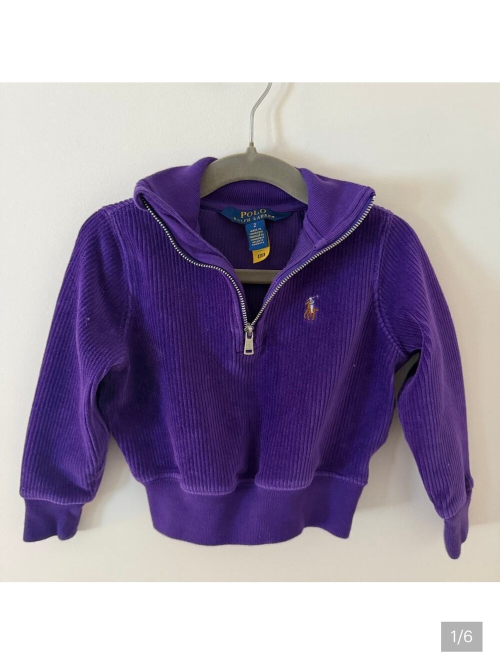 Kids Polo Ralph Lauren Corduroy Quarter Zip Sweatshirt Pony Size 2